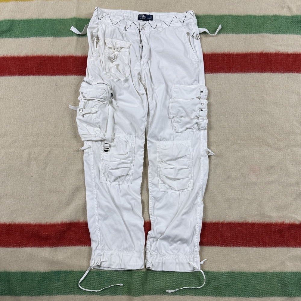 Vintage Polo Ralph Lauren Paratrooper Cargo Pants White 34x32 Fits 33x30